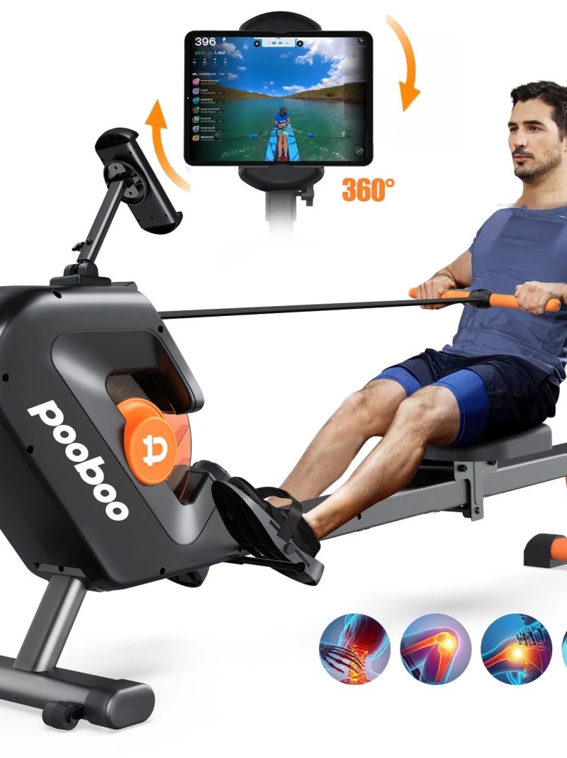 Pooboo 85% Pre-assembled Magnetic Rowing Machines Rower Foldable 8 Level Resistance Indoor Rower Machines Home Exercise 350lb