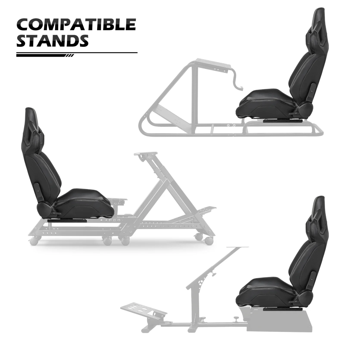 MoNiBloom Ergonomic Racing Seat, Racing Simulator Game Seat with Adjustable Slide, Leather Racing Seat for Racing Simulator Cockpit, Black - Image 6