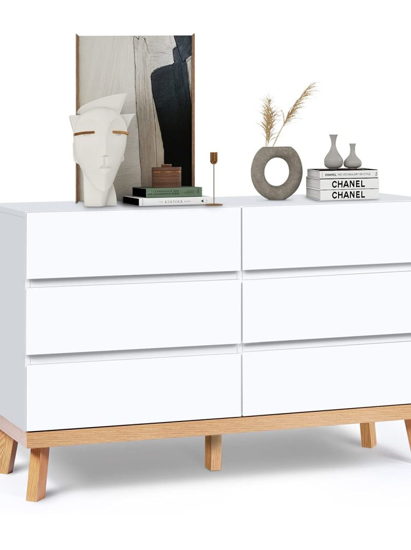 YIGOBUY White Dresser for Bedroom 6 Drawer Double Dresser Chest of Drawers Large Storage Cabinet White Dresser for Bedroom, Living Room, Hallway (White)