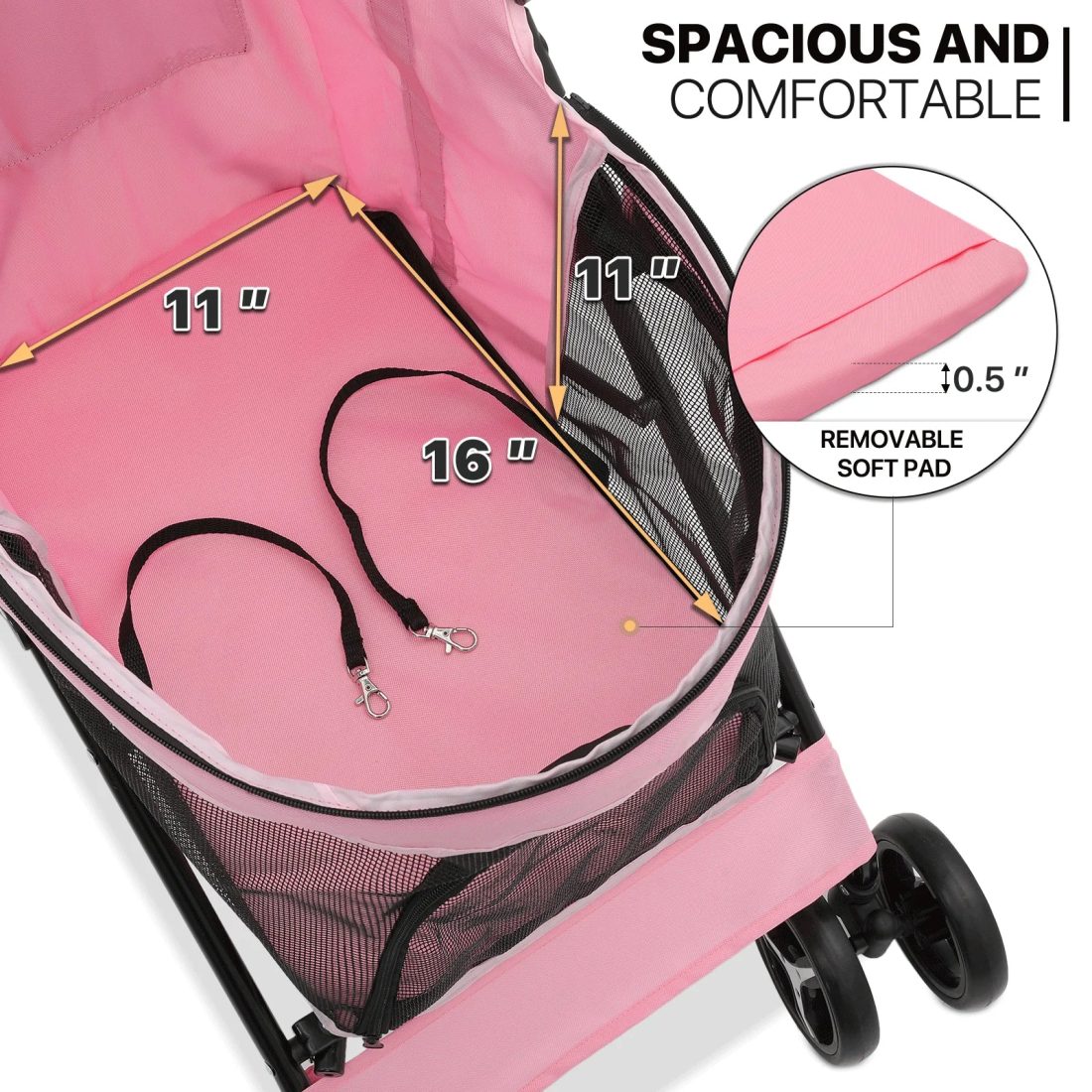 MoNiBloom Foldable Lightweight Dog Stroller for Small Medium Dogs, Pet Stroller,4 Wheel, Pink - Image 7