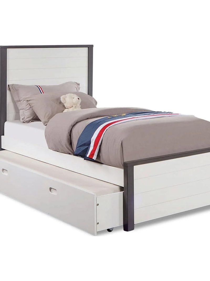 Furniture of America Acres Wood Full Bed with Trundle in White and Gray
