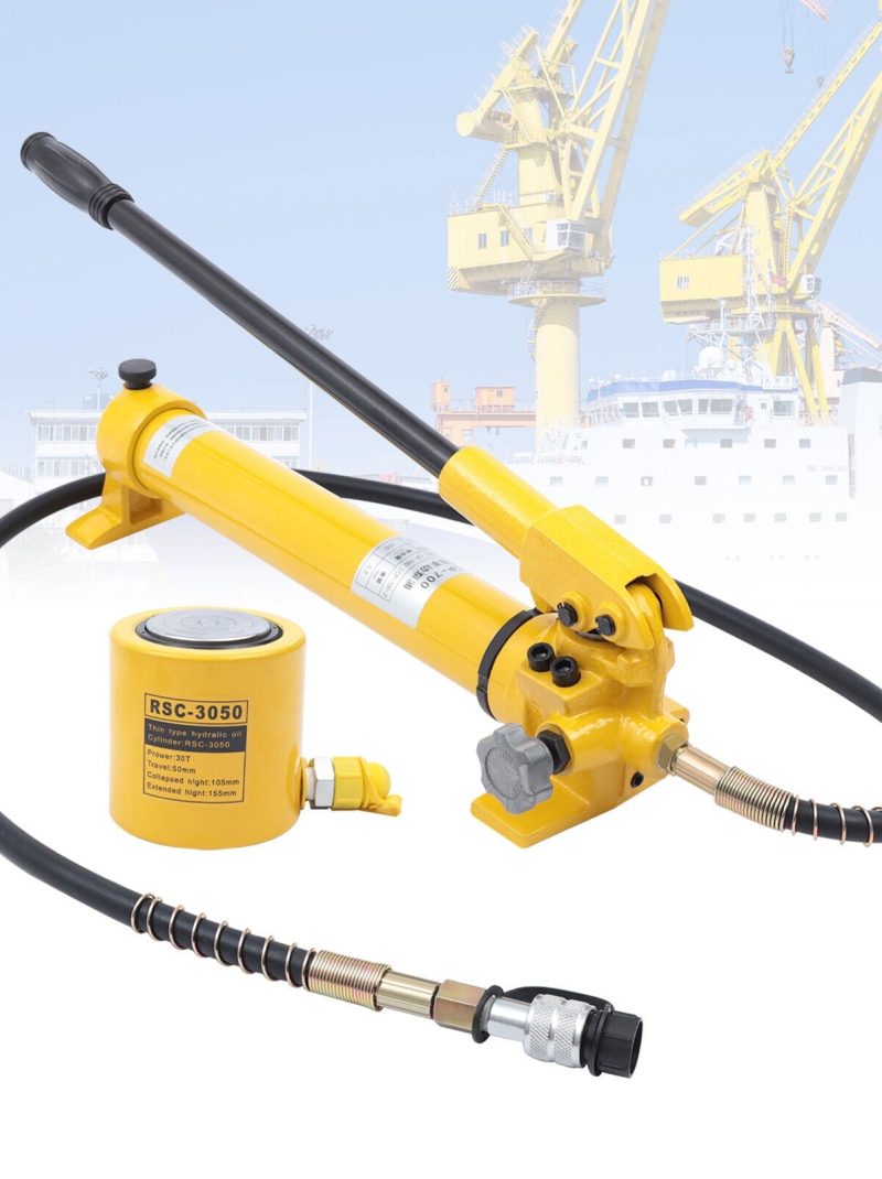 RSC-3050 Hydraulic Cylinder Jack 30 Ton 50mm-1.9" Stroke+CP-700 Hand Pump 30 Ton Hydraulic Ram Jack & Hand Pump Stoke Mini Protable Hydraulic Cylinder 30 Ton Hollow Ram Hydraulic Cylinder Jack