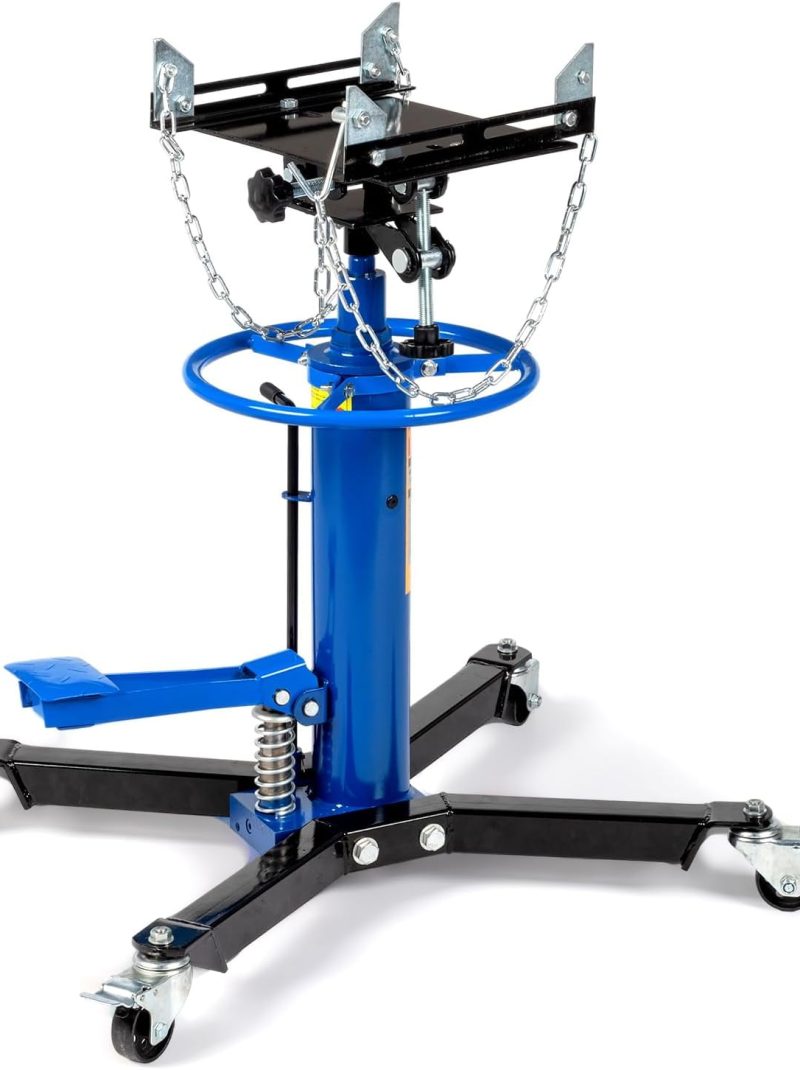 TUFFIOM Transmission Jack, 1,100 lbs 1/2-Ton Hydraulic 2-Stage High Lift Vertical Telescoping Floor Jack Stand, 34" to 68" Lifting Range, w/Pedal, 360° Swivel Wheels, Garage/Shop Lift Hoist