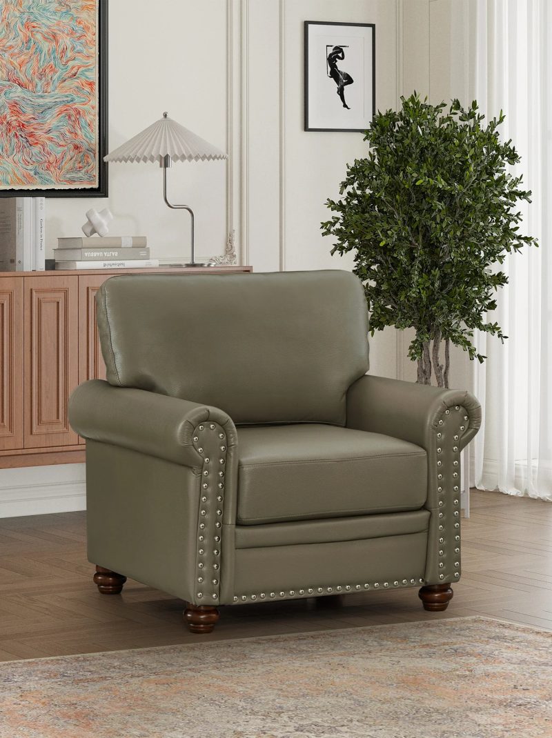 Living Room Sofa Single Seat Chair with Wood Leg Grey Faux Leather