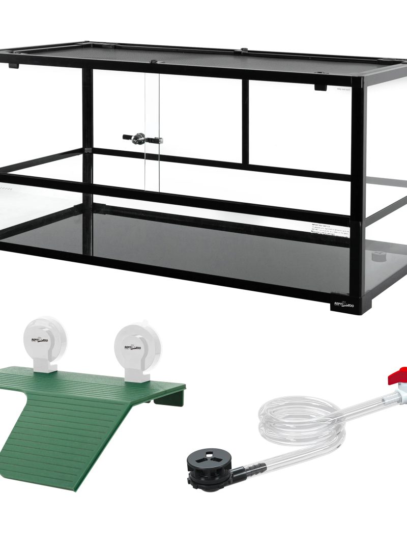 REPTIZOO 40 Gallon Large Turtle Tank with Basking Platform, Black