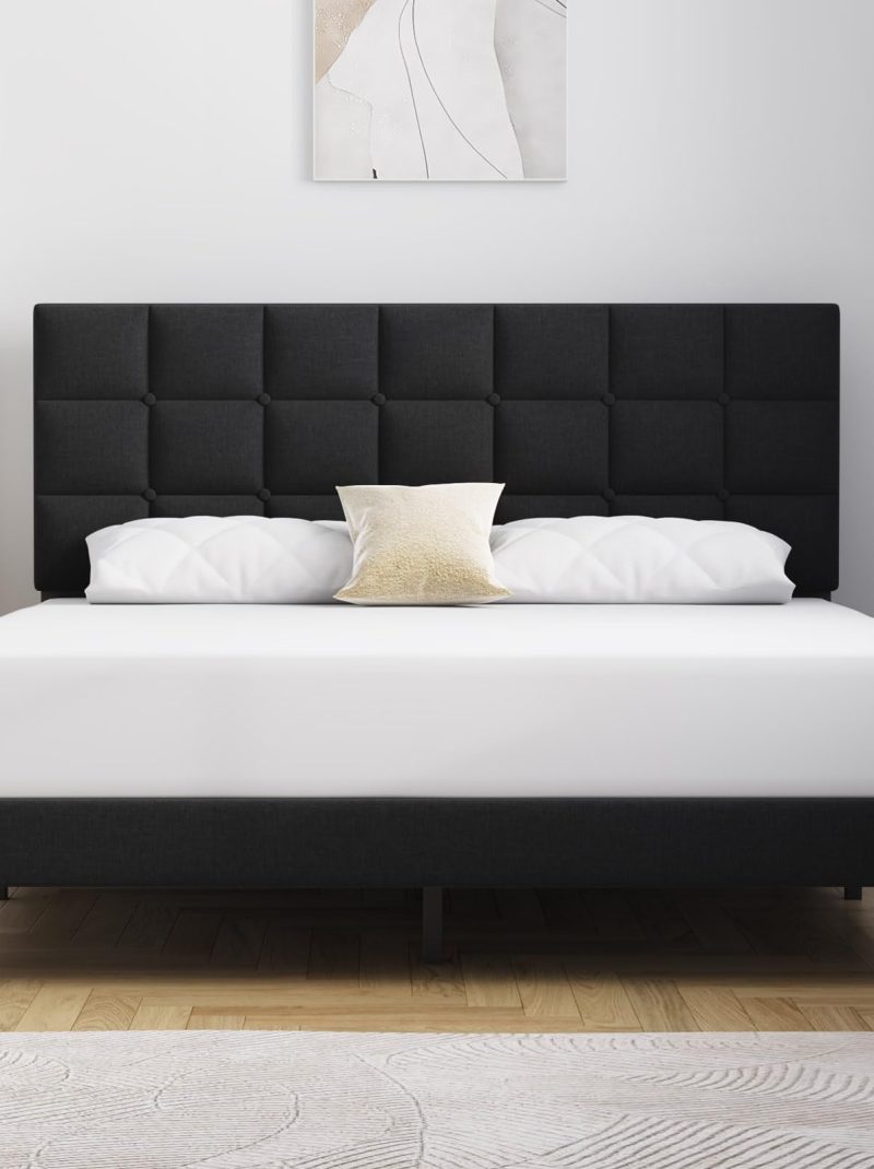 Molblly Full Bed Frame Upholstered Platform with Headboard and Strong Wooden Slats, Non-Slip and Noise-Free,No Box Spring Needed, Easy Assembly,Black