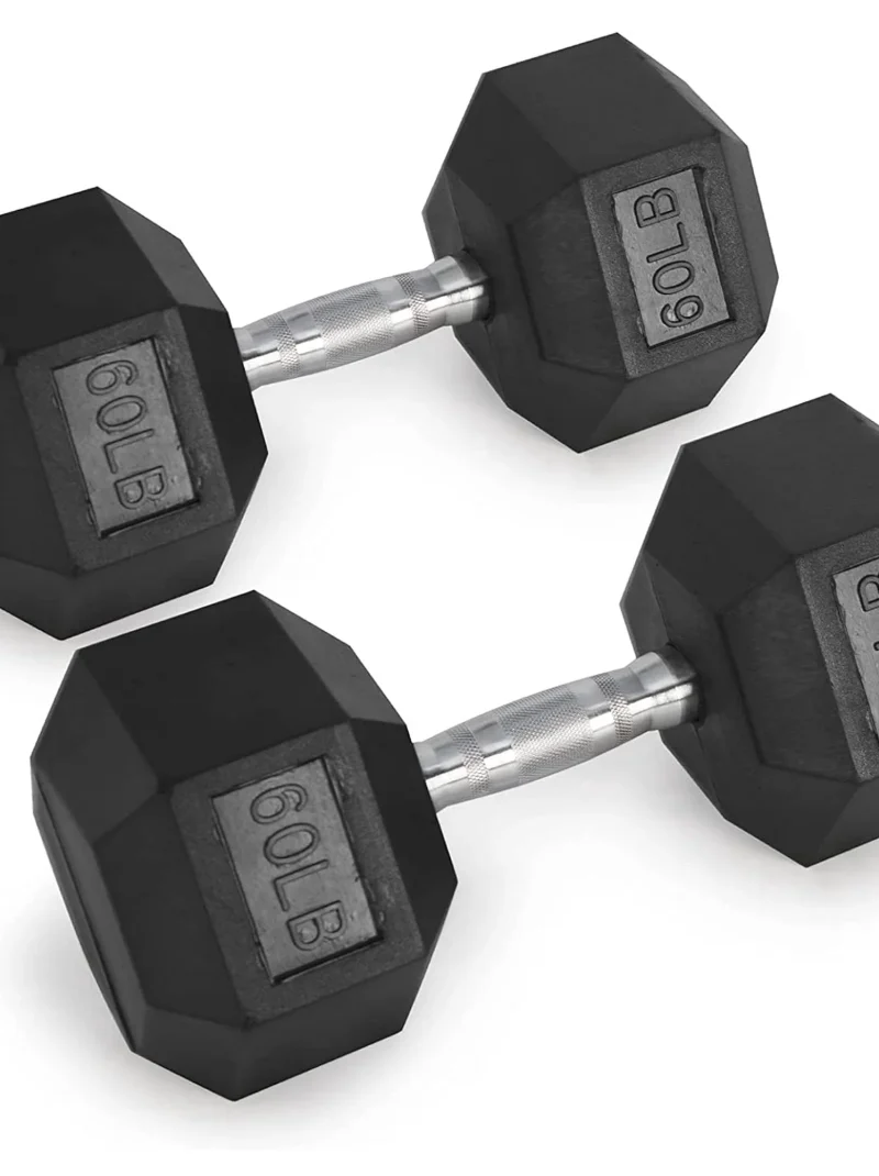 RitFit Rubber Hex Dumbbell Weight 5-60 LBS with Metal Handle for Strength Training, Full Body