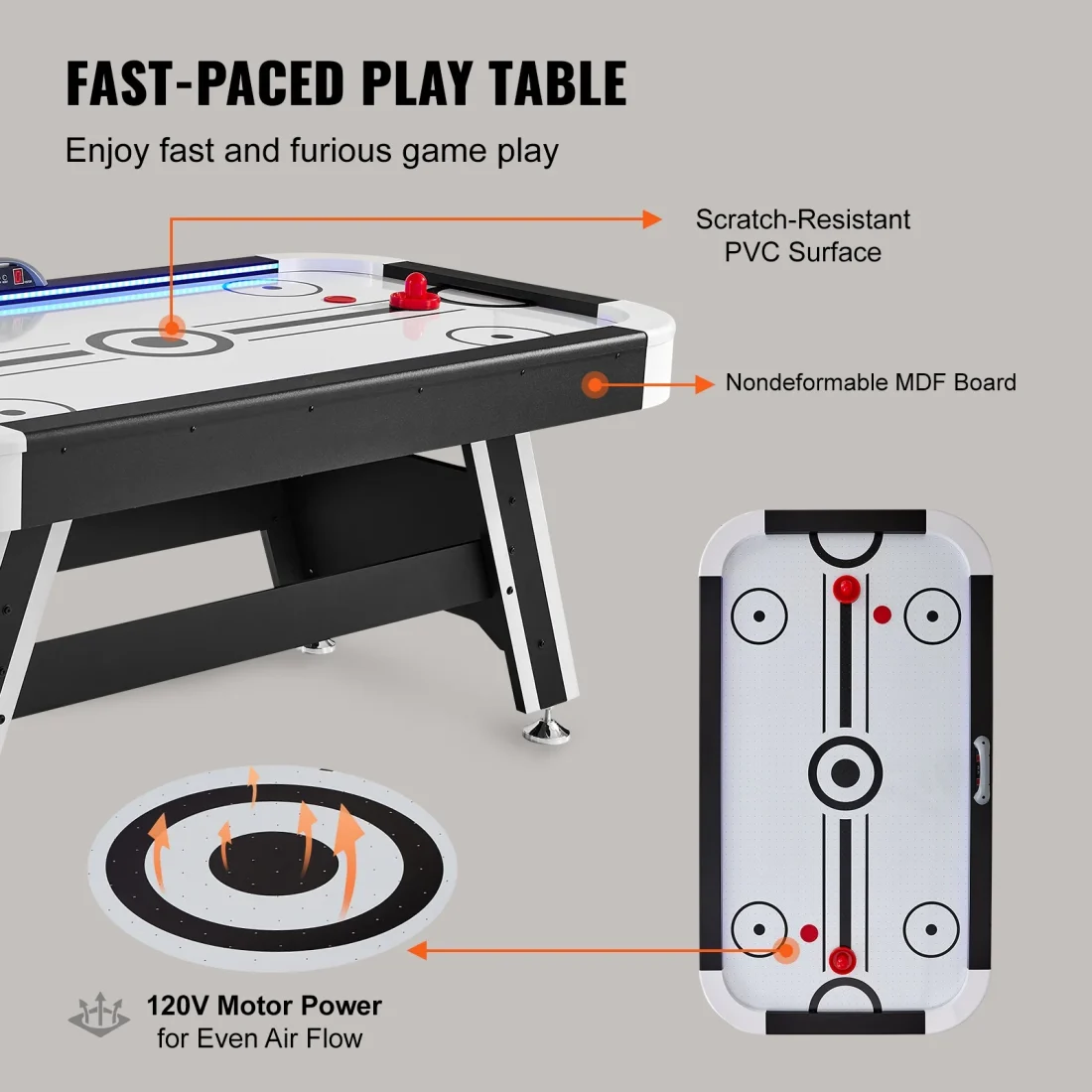 SKYSHALO Air Hockey Table, 72′′ Indoor Hockey Table for Kids and Adults, LED Sports Hockey Game w/2 Pucks - Image 5