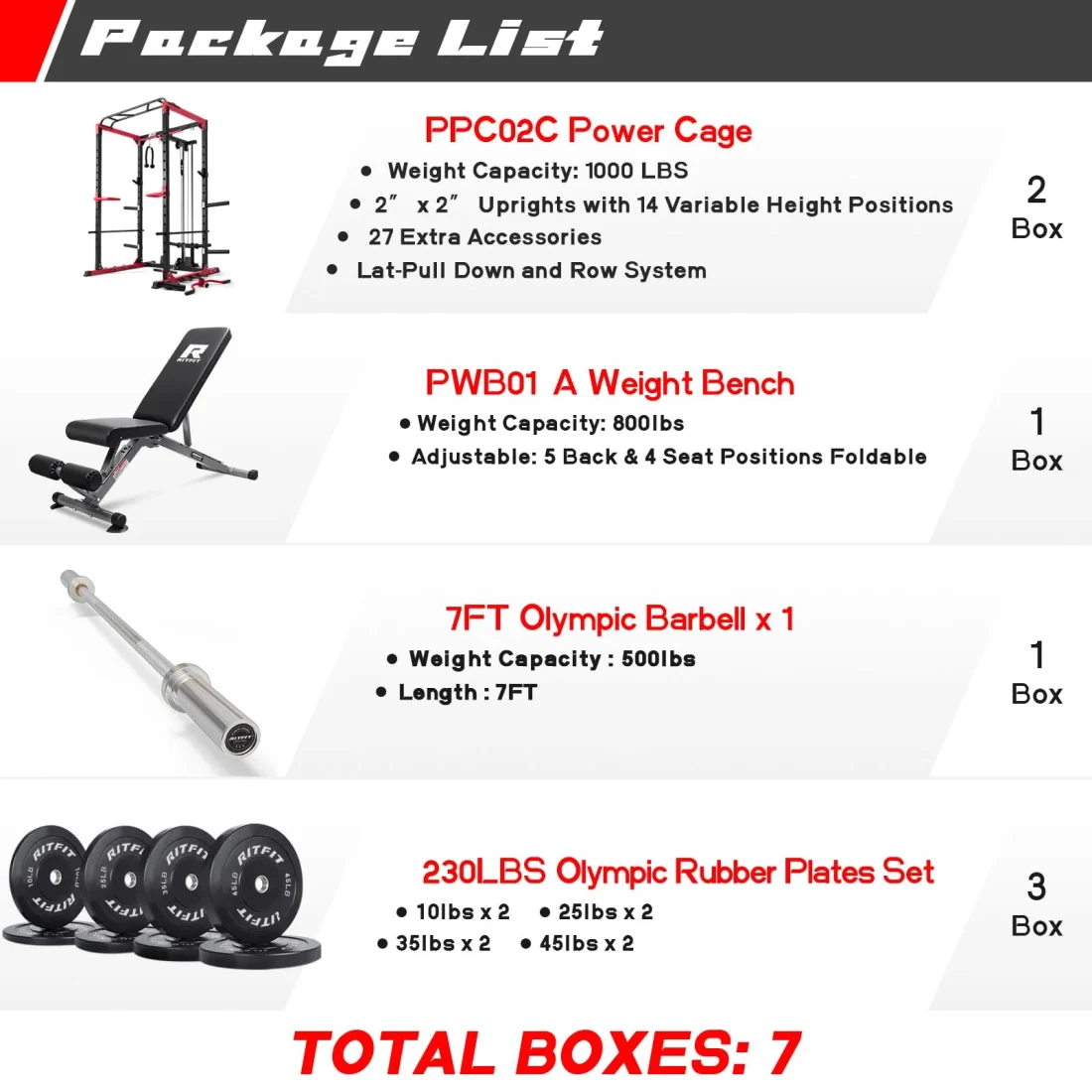 RitFit All-in-One Squat Rack for Home Gym, PPC02C Multi-Function 1000 LBS Capacity Power Cage - Image 7