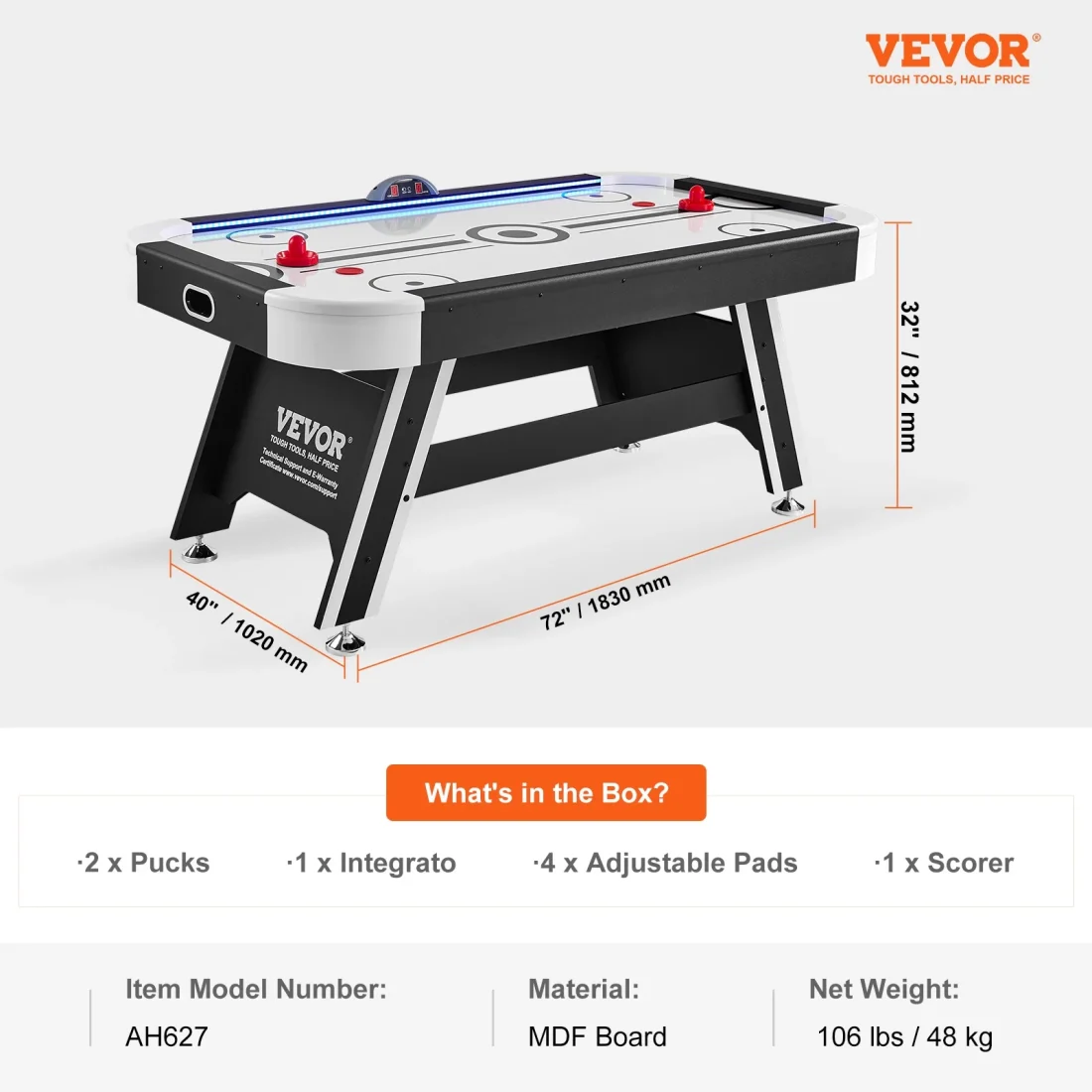 SKYSHALO Air Hockey Table, 72′′ Indoor Hockey Table for Kids and Adults, LED Sports Hockey Game w/2 Pucks - Image 6