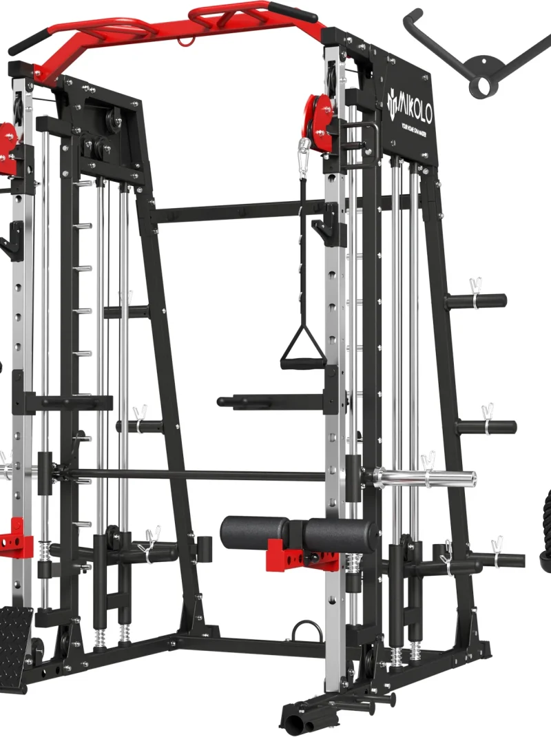 Mikolo Smith Machine Home Gym, 2200 lbs Power Rack Cage with Cable Crossover