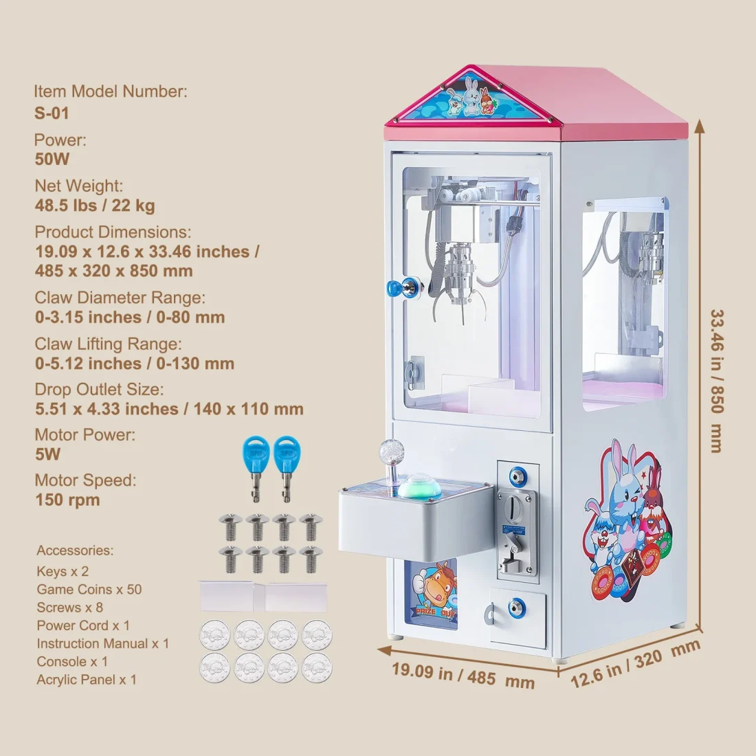 SKYSHALO Mini Claw Crane Machine 110V Metal Case Bar Candy Toy Catcher Shake-proof (3.7) - Image 10
