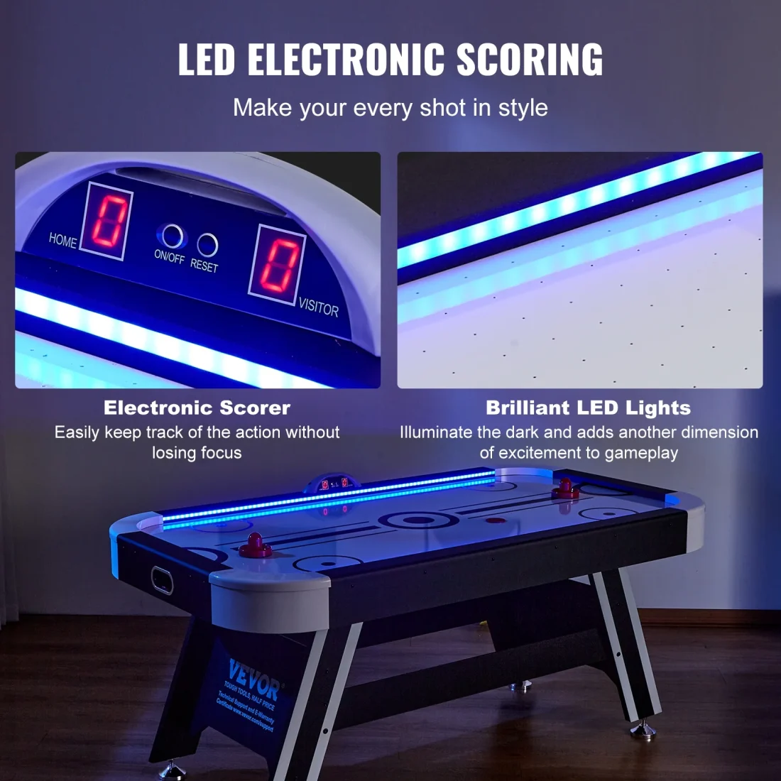 SKYSHALO Air Hockey Table, 72′′ Indoor Hockey Table for Kids and Adults, LED Sports Hockey Game w/2 Pucks - Image 8