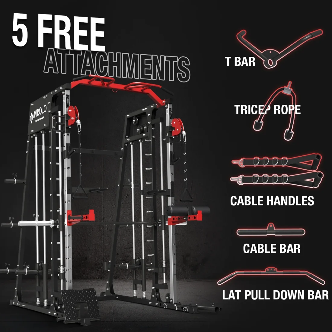 Mikolo Smith Machine Home Gym, 2200 lbs Power Rack Cage with Cable Crossover - Image 3