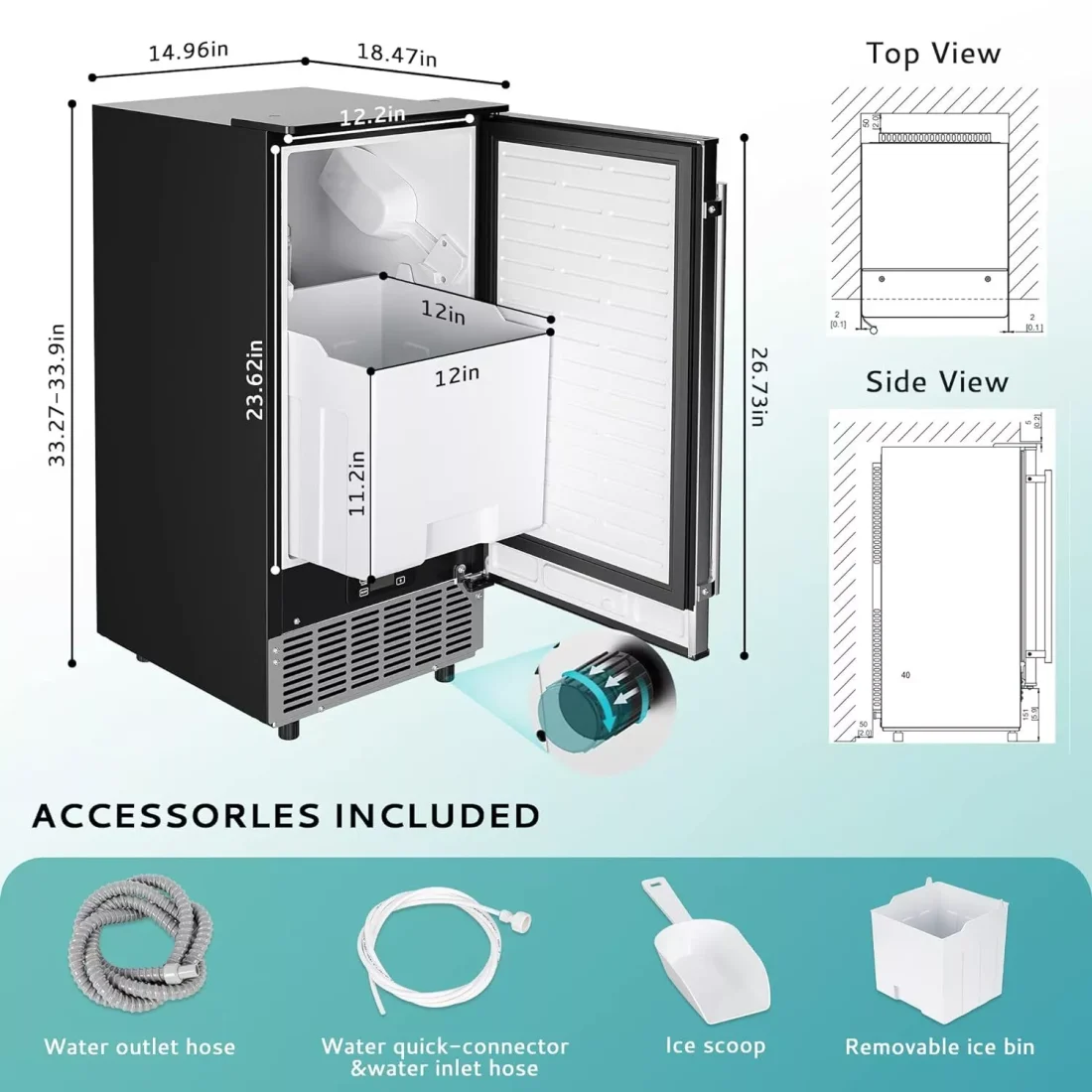 Built-In Commercial Ice Maker with Pump – High-Capacity 80 lbs/day, Auto Clean, LCD Control, Stainless Steel Ice Machine - Image 2